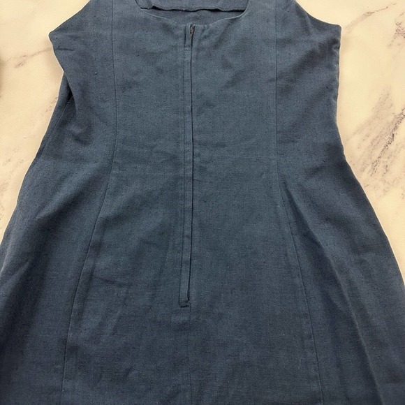 Diane B Vintage Linen Blend Sheath Dress Size 8 Navy Blue Sleeveless 90s - Picture 8 of 9